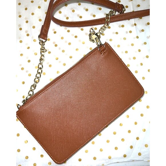 Steve Madden Brown Leather Crossbody Wallet With Gold Chain Strap Zip and Snap - Picture 7 of 7